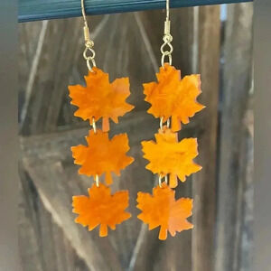 Acrylic Orange Fall Autumn Leaf Leaves Drop Earrings NEW